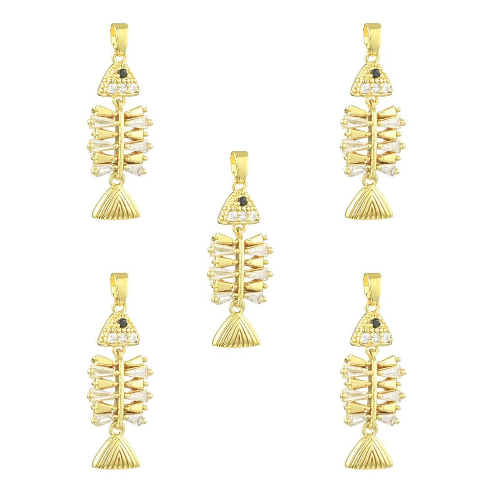 3813 5 Pcs Gold Fish Animal Charms for Jewelry Making Brass Cubic Zirconia